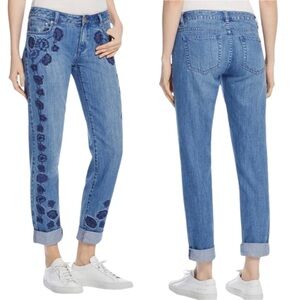 MICHAEL KORS Dillon Jeans Embroidered Floral Boho Blue Denim Navy Antique Wash 4